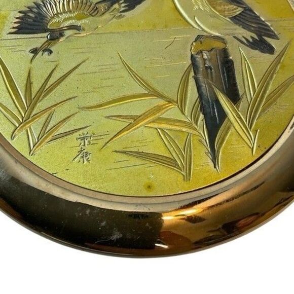 VTG Art of Chokin 24K Gold Trim Fish Bird on Branch Keepsake Trinket Box Japan 2 - Picture 7 of 13